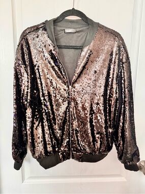 Sequin Bomber Jacket - Black